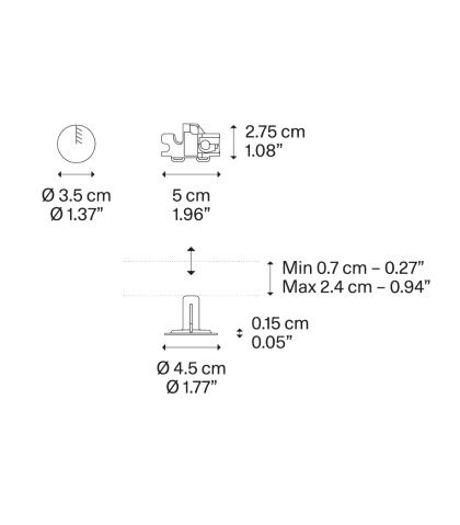 Round cluster for 1 lights matt white color Ø3,5 cm